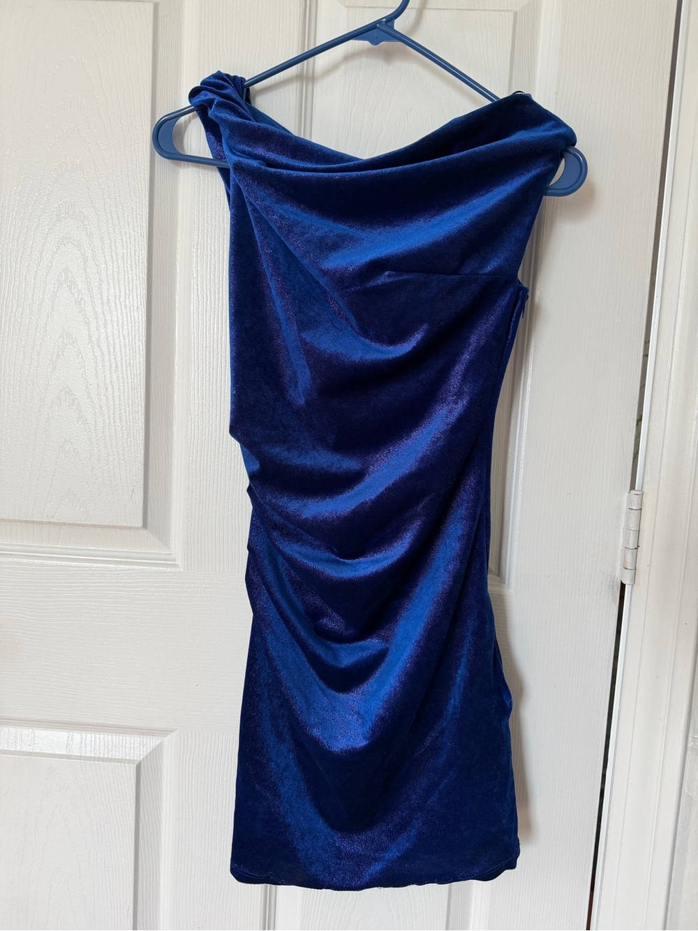 Blue Sparkly Draped Mini Dress